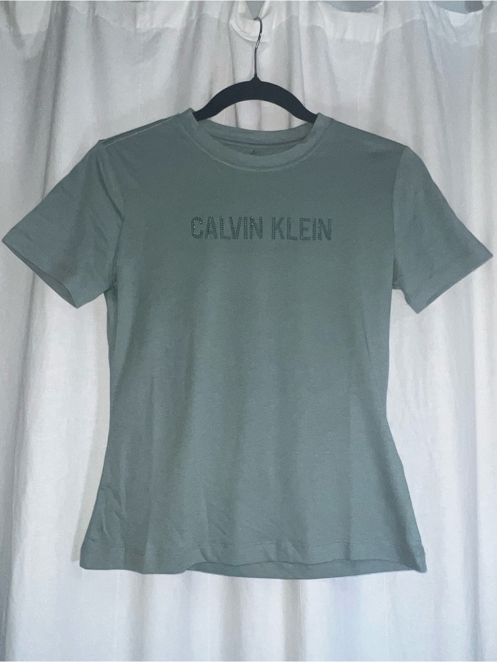 Calvin Klein Short-Sleeve Logo Tee in Sage Green